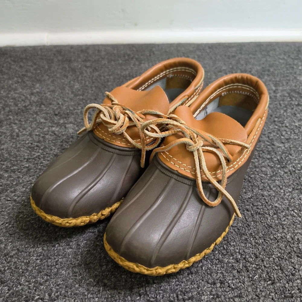 L.L. Bean Rubber Moc Duck Boots Brown Mens 7M Gum Sole Waterproof Moccasins Hunt